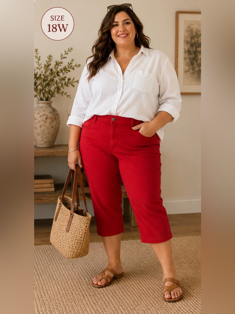 Lauren Ralph Lauren Red Cotton‎ Twill Capri Pants Women's 18W Classic Summer